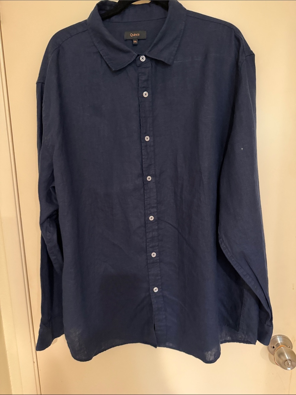 Quince Men's Linen Solid Navy Long-Sleeve Button-Down Shirt NWOT